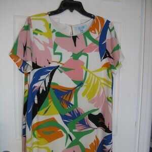 She + Sky Women's Short Sleeve Multicolor Floral Dress Sheath Hawaiian Lined M